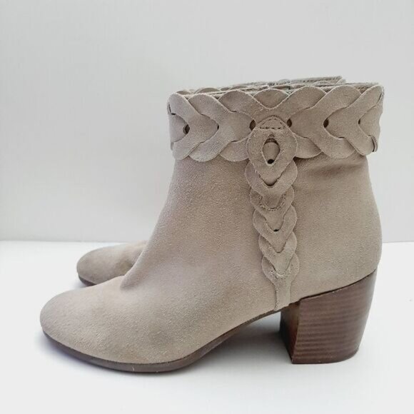 GEOX Respira Suede Ankle Boots Low Heel Side Zippers Beige Sz 7.5 - Picture 9 of 16